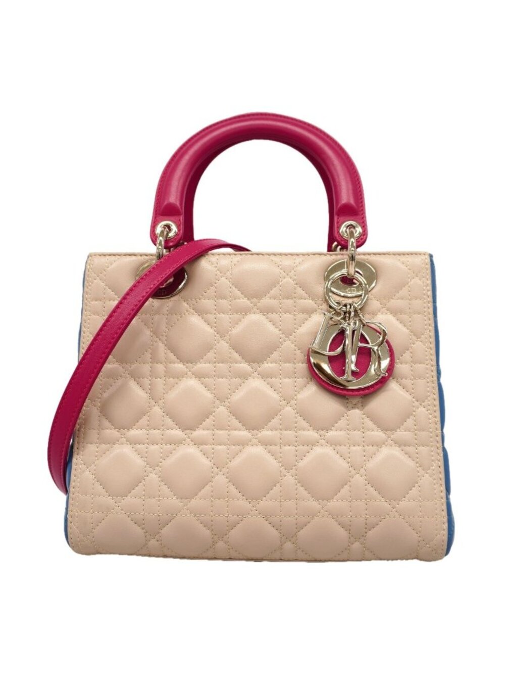 Dior Handbag Cannage Lady Leather Beige Pink Blue Silver